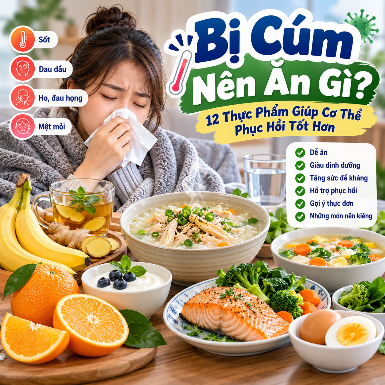 Bị Cúm Nên Ăn Gì? 12 Thực Phẩm Giúp Cơ Thể Phục Hồi Tốt Hơn